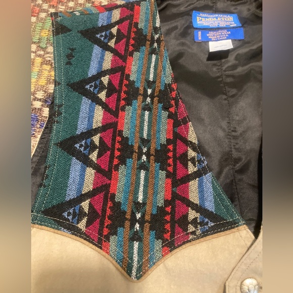 Vintage Pendelton Vest Blanket cotton native american aztec khaki western - Picture 2 of 12